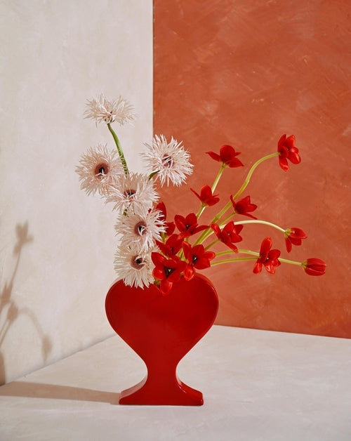 Handmade Ceramic Whimsical Eclectic Retro Heart-Shaped Flower Vase - D